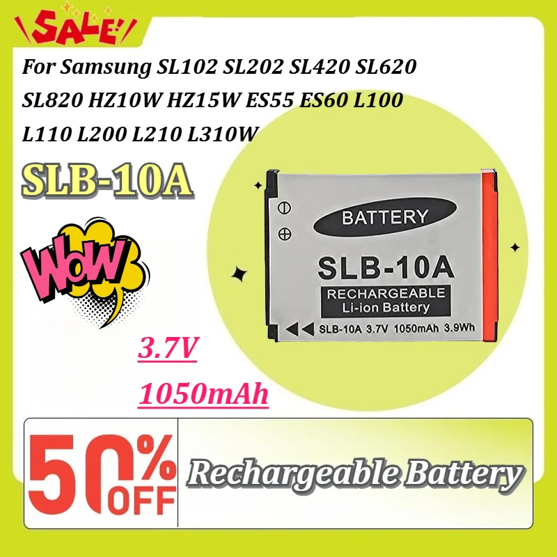 Фото Аккумулятор для камеры SLB‑10A 3.7V 1050mAh для Samsung SL102 SL202 SL420 SL620 SL820 HZ10W HZ15W ES55 ES60 L100 L110 L200 L210 L310W №1