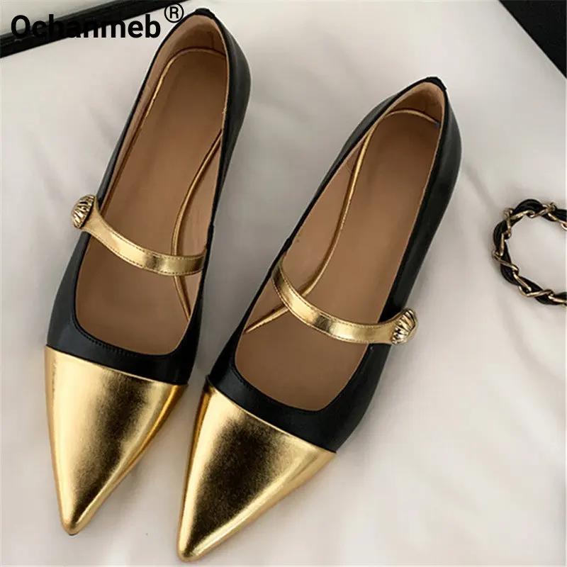 

Ochanmeb Genuine Leather Women Mary Jane Shoes Spring Ladies Luxury Brand Mix-color Pointed Toe Flats Daily Casual Comfort Shoes