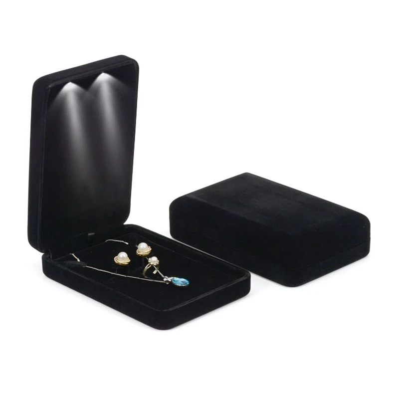 LED Light Velvet Small Jewelry Box Set Display Jewel Set Storage Organizer Necklace Ring Earring Gift Packaging Holder