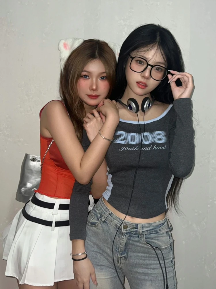 Женская футболка с буквенным принтом винтажная облегающая в стиле Харадзюку