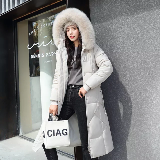New2022 Parka over knee cotton padded clothes big hair collar thickened cotton padded jacket fashion women's wear 8608