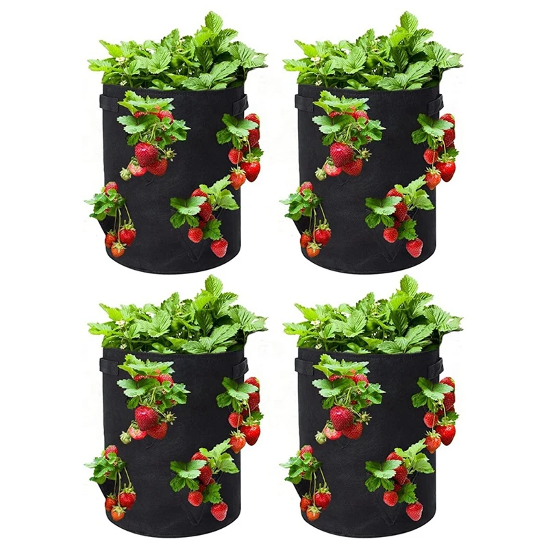 

Strawberry Planter, Strawberry Grow Bags 4 Pack 10 Gallon With 8 Side Grow Pockets, Reinforce Handle Strawberry Planters