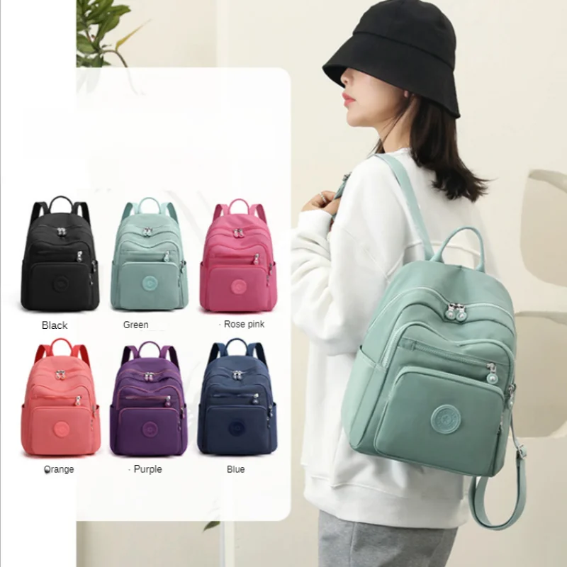 

Модный Однотонный женский рюкзак в Корейском стиле, вместительная нейлоновая школьная сумка для девочек, дорожный рюкзак для компьютера, п...