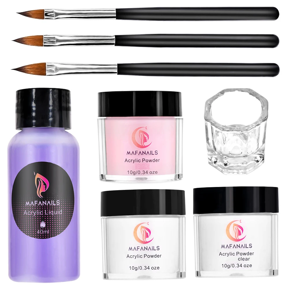 

Acrylic Nail Kit 3 Colors Acrylic Powder (Pink/White/Clear) Liquid Monomer Beginner Professional Acrylic Nail System Nail Brush