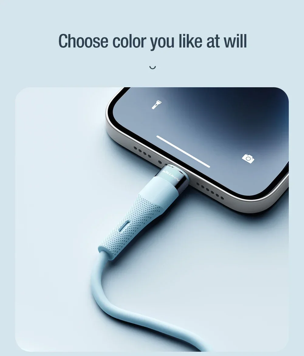 Жидкий силиконовый кабель Nillkin типа C для Lightning 2 4 А iPhone 14 13 12 Pro Max быстрая зарядка USB