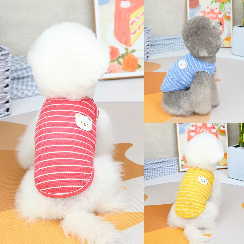 

Cartoon Bear Pet Clothes Striped Vest For Small Dogs Cotton Puppy Skirt Spring Summer Comfortable Dogs Clothing Pet Costume