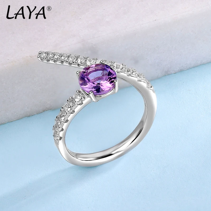 

LAYA Натуральный Аметист Нерегулярные Кольца Сияющий Циркон Женские 100% Стерлингового Серебра 925 Пробы Романтика Изысканные Ювелирные Изделия Подарки 2022 Тренд