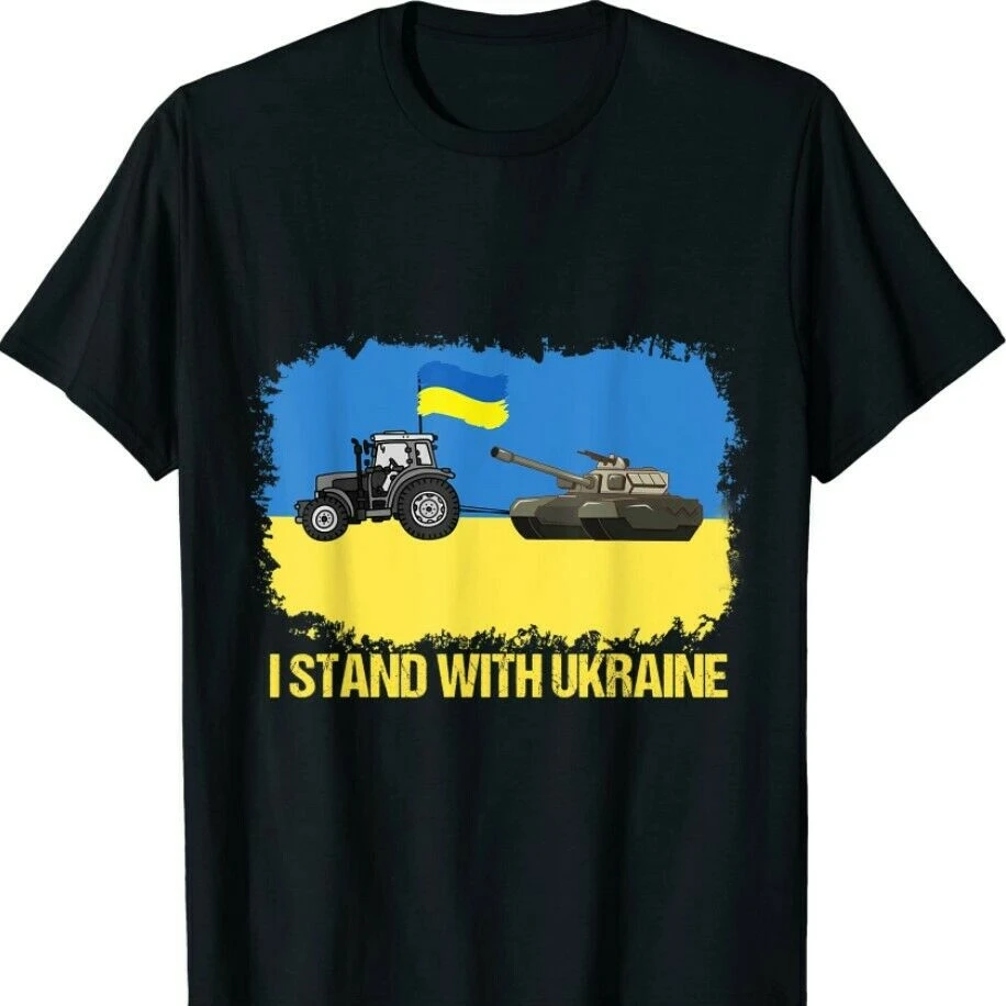 

Ukrainian Farmer Tractor Pulling Tank Ukraine Flag T Shirt. Short Sleeve 100% Cotton Casual T-shirts Loose Top Size S-3XL