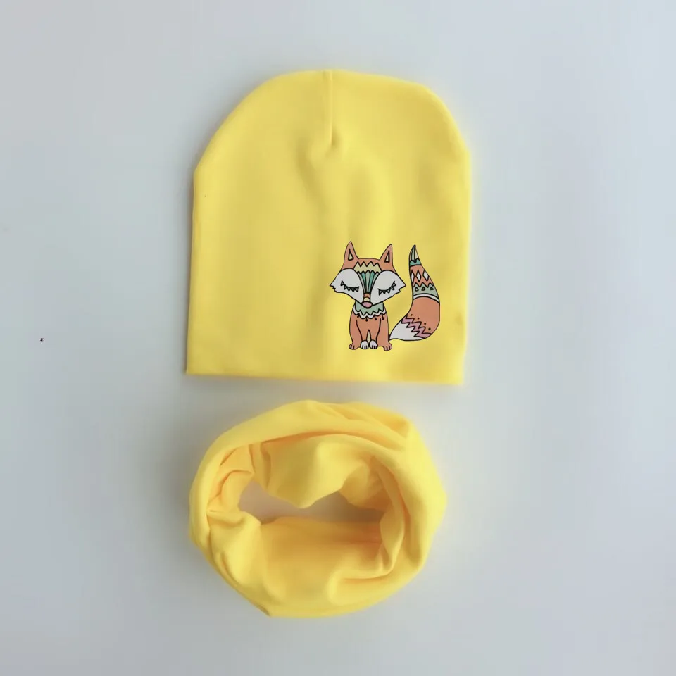 Baby Hat Scarf Autumn Winter Crochet Girl Boy Beanie Cap Children Hats Toddler Kids Collars gorros boho fox1 Set | Детская одежда и
