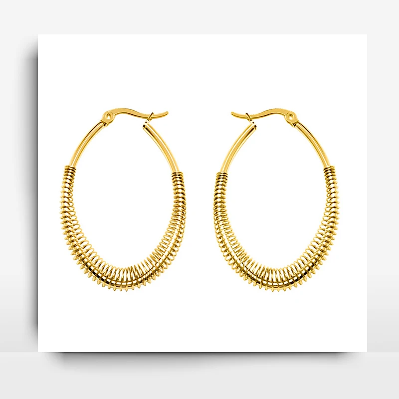 

Euramerican Metal Vintage Versatile ins Elliptical Geometric Spring U-shaped Earrings For Women's Titanium Steel Hoop Earwear