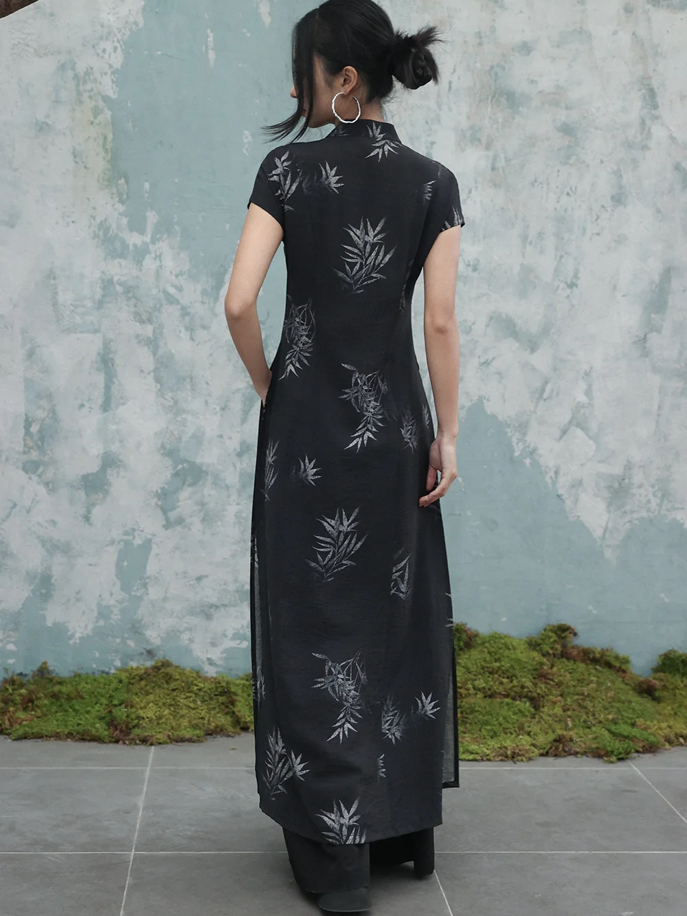 Новинка элегантное женское китайское платье UMI MAO с принтом бамбуковых листьев