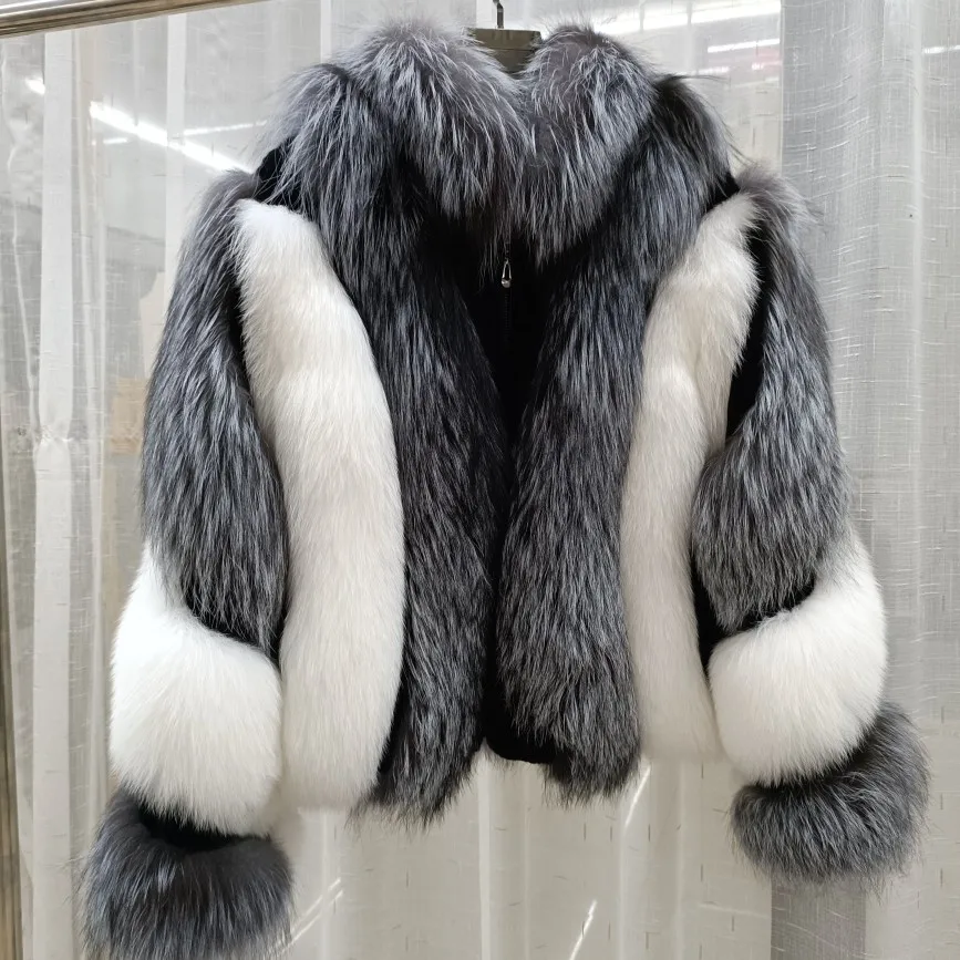 Winter Coat Women Real Fox Fur Jacket Real Rex Rabbit Fur Coats Thick Warm Natural Genuine Silver Fox Fur Overcoat Luxury Street