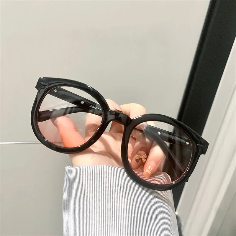

Fashion women round Plain glasses for ladies eyeglasses Black frame Decorative glasses Fake powder Blusher no need Makeup