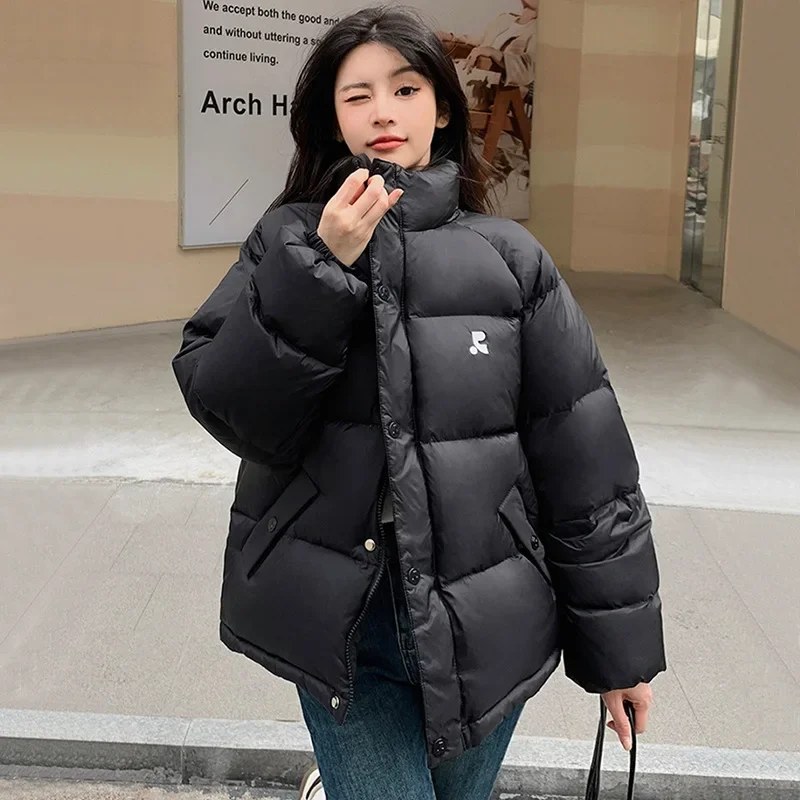 Женский короткий пуховик зимняя Корейская короткая куртка с воротником-стойкой