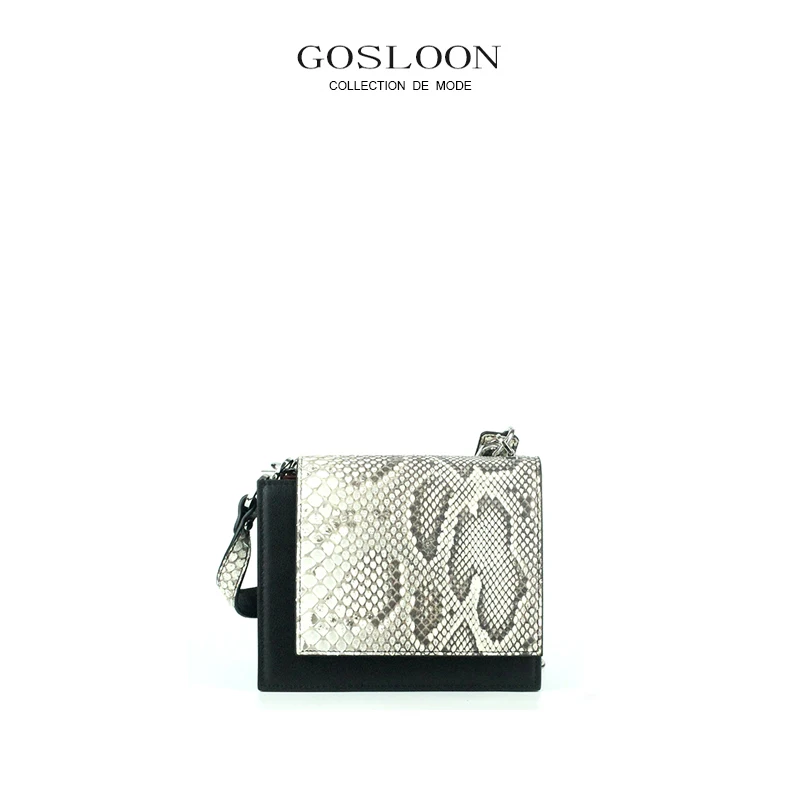 

GOSLOON-X1 Luxury Ladies Bag Python Leather Custom Large Square Casual Fashion Leather Chain Messenger Bag Shoulder Bag