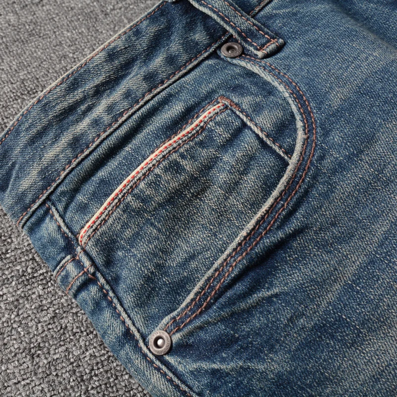 Fashion Designer Men Jeans High Quality Retro Blue Elastic Slim Fit Ripped Jeans Men Trousers Vintage Casual Denim Pants Hombre