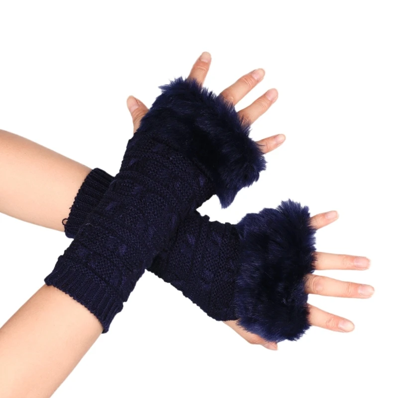 

Knitted Gloves Winter Half Finger Mittens Stretchy Touchscreen Solid Color Gloves for Adult Teens Christmas Presents