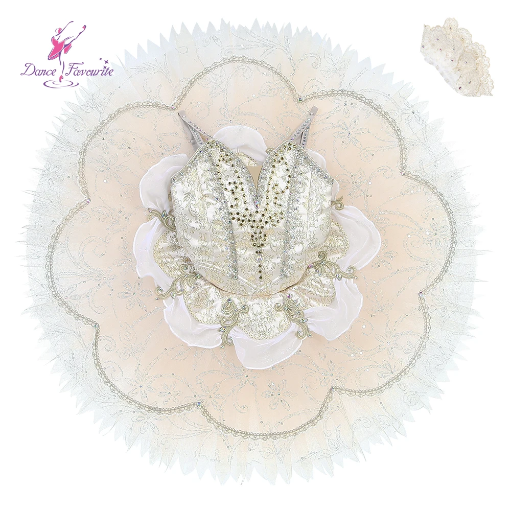 Балетная юбка-пачка B24132 верхний лиф белого и золотого цвета для танцев