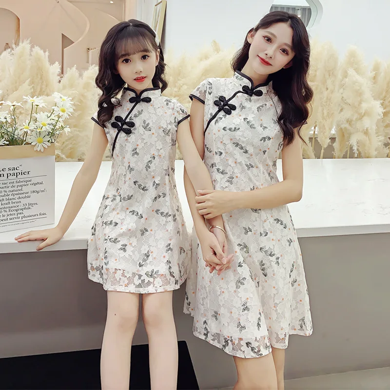 

Parent-child Xia lace cheongsam skirt new product girls' Chinese style modified dress mother and daughter Hanfu ancient costume