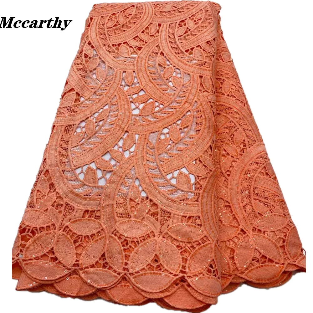 

Mccarthy Orange African Guipure Lace Fabric 2022 High Quality Lace Nigerian Cord Lace Fabrics With Sequins For Wedding Sewing