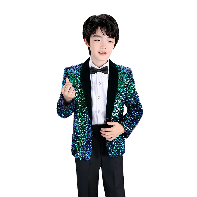 

2022 Children's Color-changing Sequin Dress Boy Piano Performance Little Host Suit Performance Suit Casual Party Coat