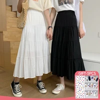 women clothing high waist chiffon skirts for student white black summer patchwork chic long cake a line vintage skirtbriefs