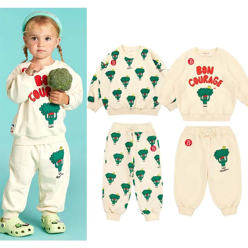 

Winter Clothes for Baby 2023 Spring and Autumn New Korean BE Boys and Girls Casual Suit Full Printed Broccoli Sweater and Pants