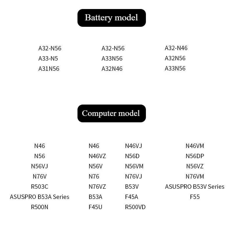 A32-N56 Аккумулятор для ноутбука ASUS N46 N46V N46VJ N46VM N46VZ N56 N56V N56VJ N56VM N76 N76VZ A31-N56 A33-N56