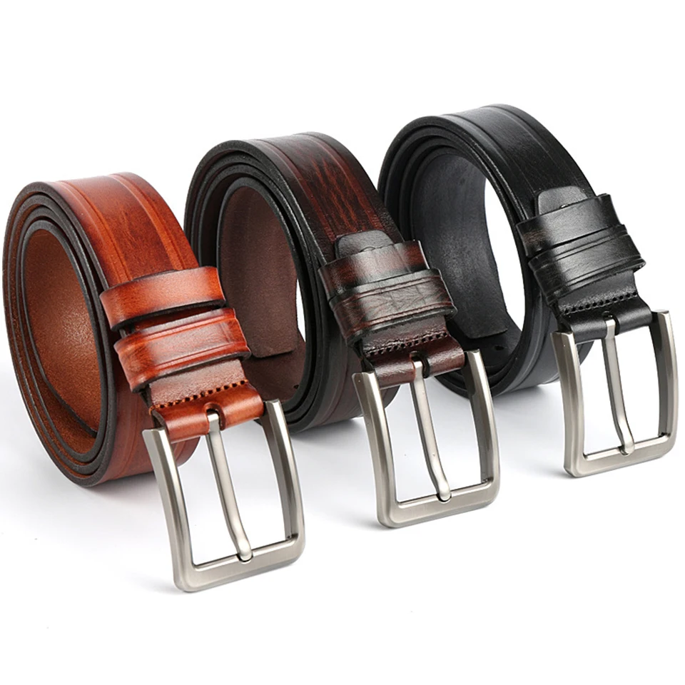 Fashion Men'S Business Belt Genuine Leather Embossed Casual Denim Designer Travel Office Needle Buckle Belt Wear-Resistant A3101