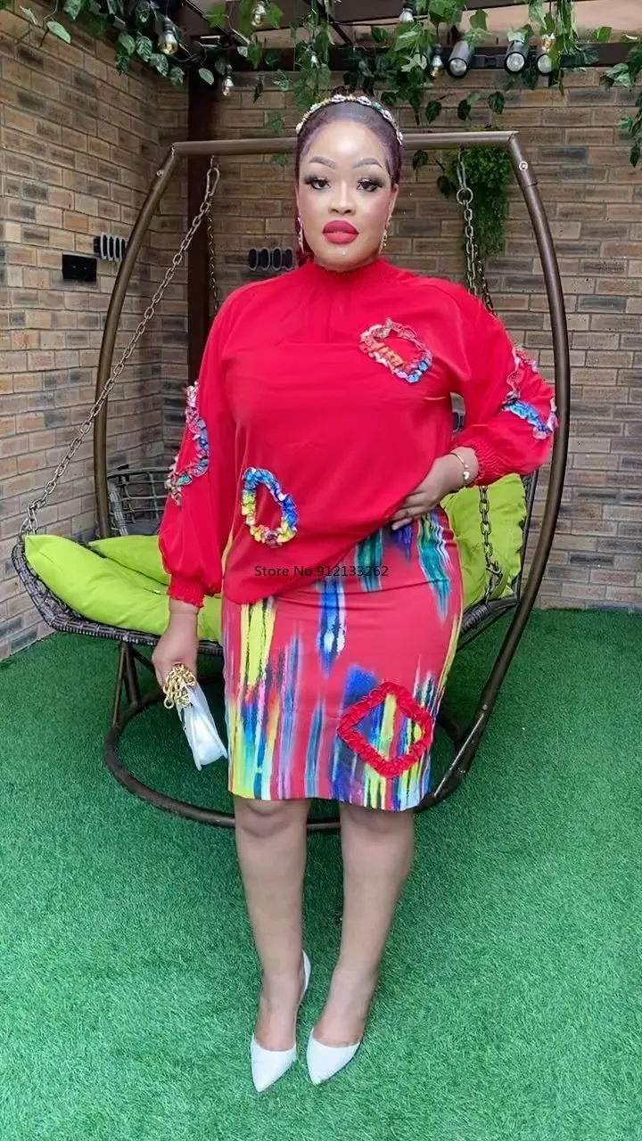 

Turkey Dresses For Women African Designer Plus Size Two Pieces Set Tops Skirt Suit Ankara Dashiki Print Outfits Party Gown