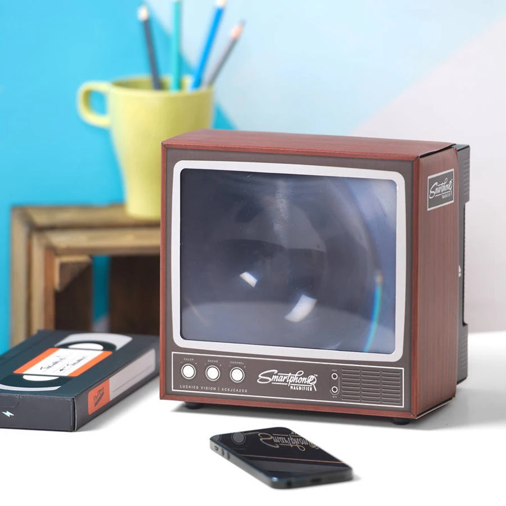 

3D Phone Screen Magnifier Stereoscopic Amplifying DIY Retro Mini Television Desk Phone Holder Enlarge Stand Eyes Protection