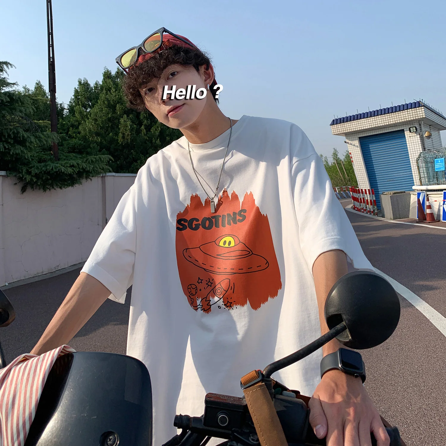 

Summer New High Street Short Sleeve Men Cotton T-Shirt Oversize Five-Point Sleeve Top White Green Blue S-3XL