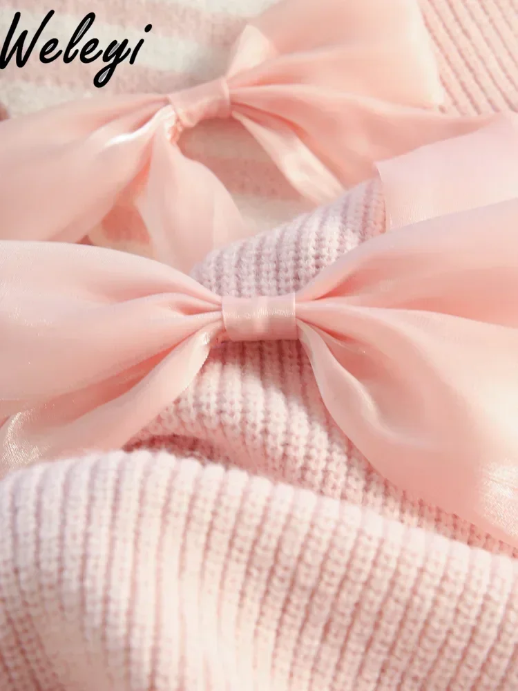 Нежный женский кукольный воротник с бантом розовый свитер теплые топы женские