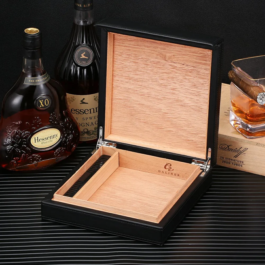 

GALINER Cigar Humidor Box Storage Box Portable Leather Cigar Case With Humidifier Cigar Humidor Cigarette Container Travel