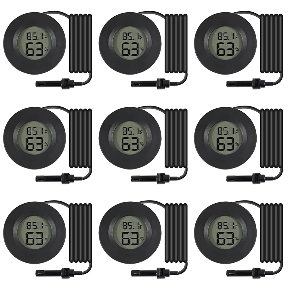 

9 шт. Мини цифровой гигрометр термометр датчик с зондом для помещений и улицы Измеритель температуры и влажности черный кабель 1,5 м