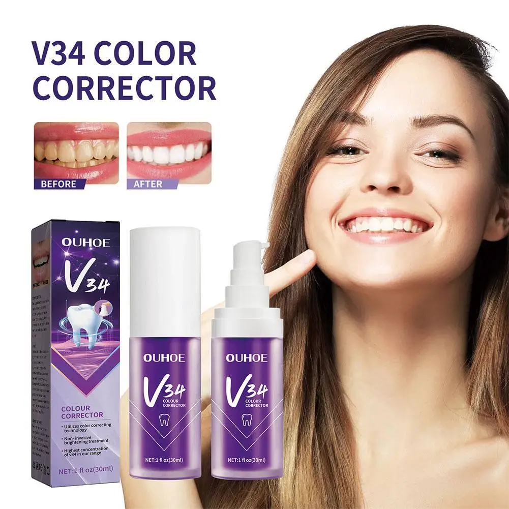 

V34 Color Corrector Tooth Paste 30ml Teeth Mouse Remove Plaque Tartar Smoke Stains Freshen Breath Oral Hygiene Yellow Teeth