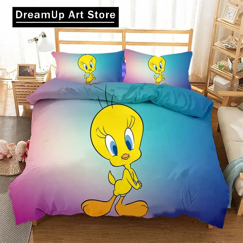 Комплект постельного белья с 3D принтом T-Tweetys Bird наволочка пододеяльник героями