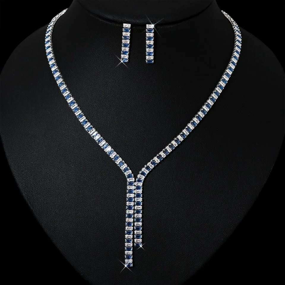 

Новинка 2022, Женский комплект ювелирных украшений RAKOL с прямоугольным кубическим цирконием, ожерелье и серьги, модные аксессуары для платья