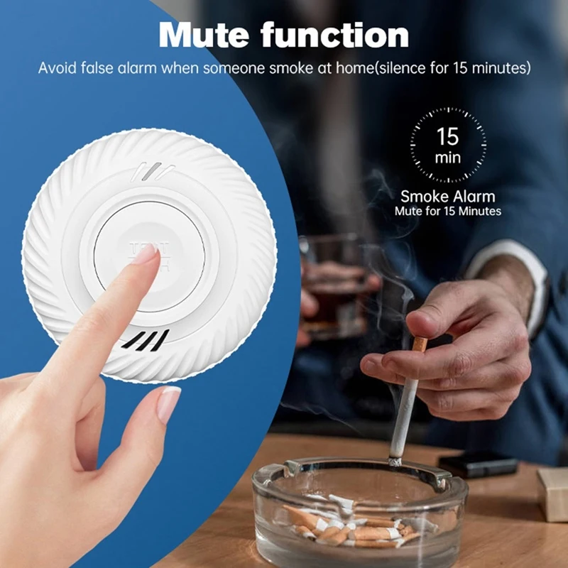 Built-In 10 Year Battery Smoke Detector Wifi Function Tuya Smart Home Parlor Child Room Kitchen Shop Fire Alarm Sensor