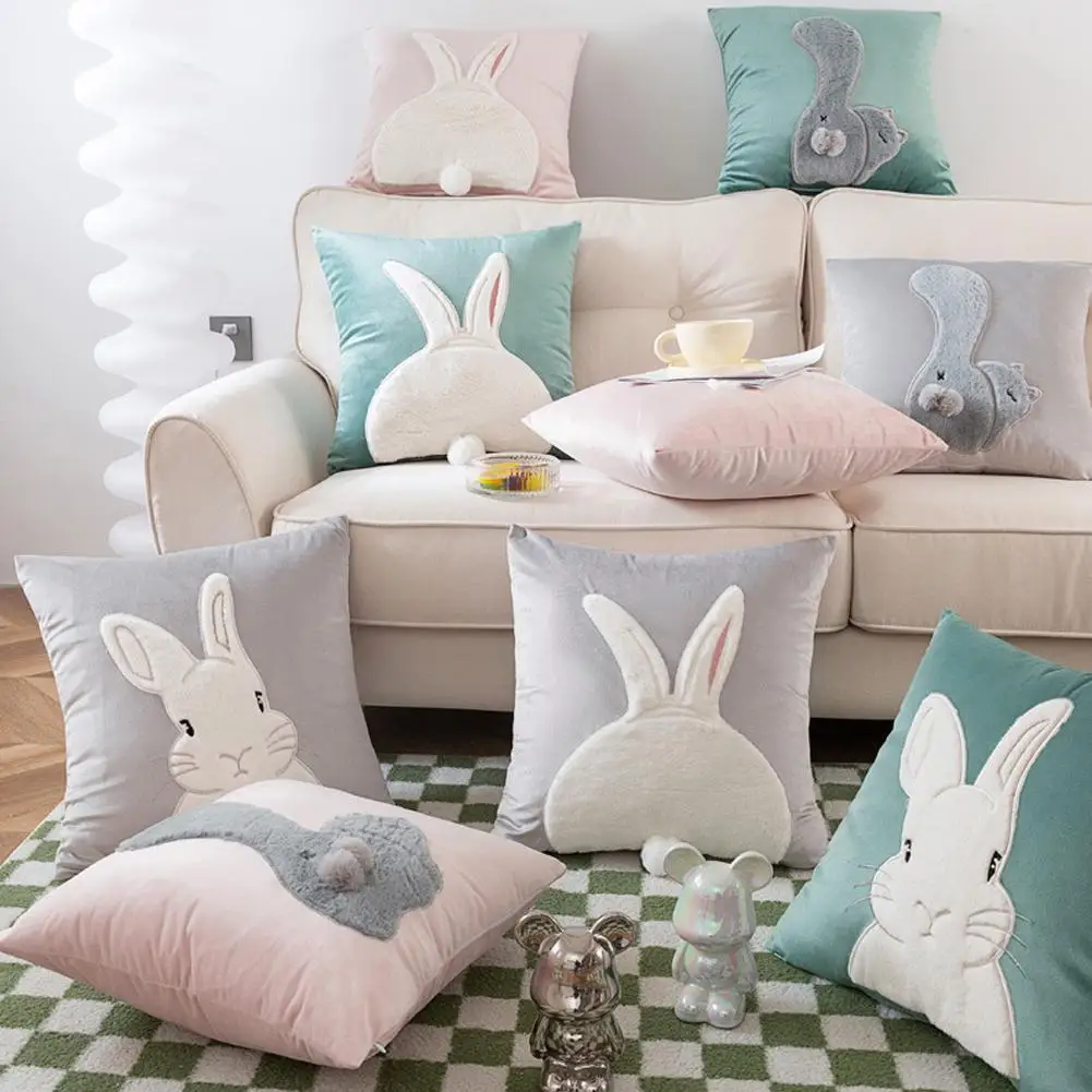 

Plush Rabbit Decorative Pillowcase 3D Embroidery Pillow Cover For Sofa Bed Living Room Home Decoration Cushion Cover W3A2