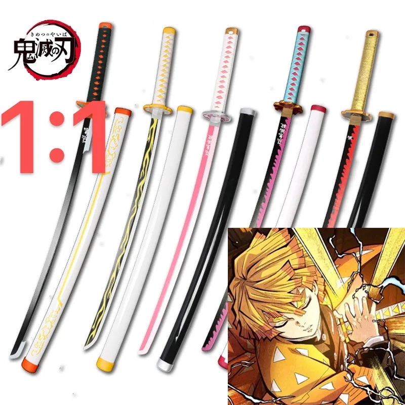 104cm Demon Slayer Katana Swords Anime Cosplay Durable Bamboo Agatsuma Zenitsu Rengoku Kyoujurou Sword Weapon Home Decoration