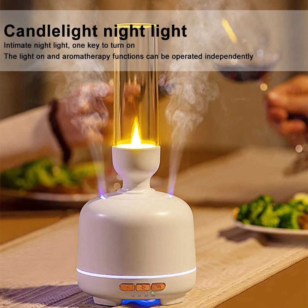 

300ml Air Humidifier Vintage Oil Lamp humidifier Diffuser with Colorful Lights Fire Candle Aroma Diffuser 2 Spray Modes Home