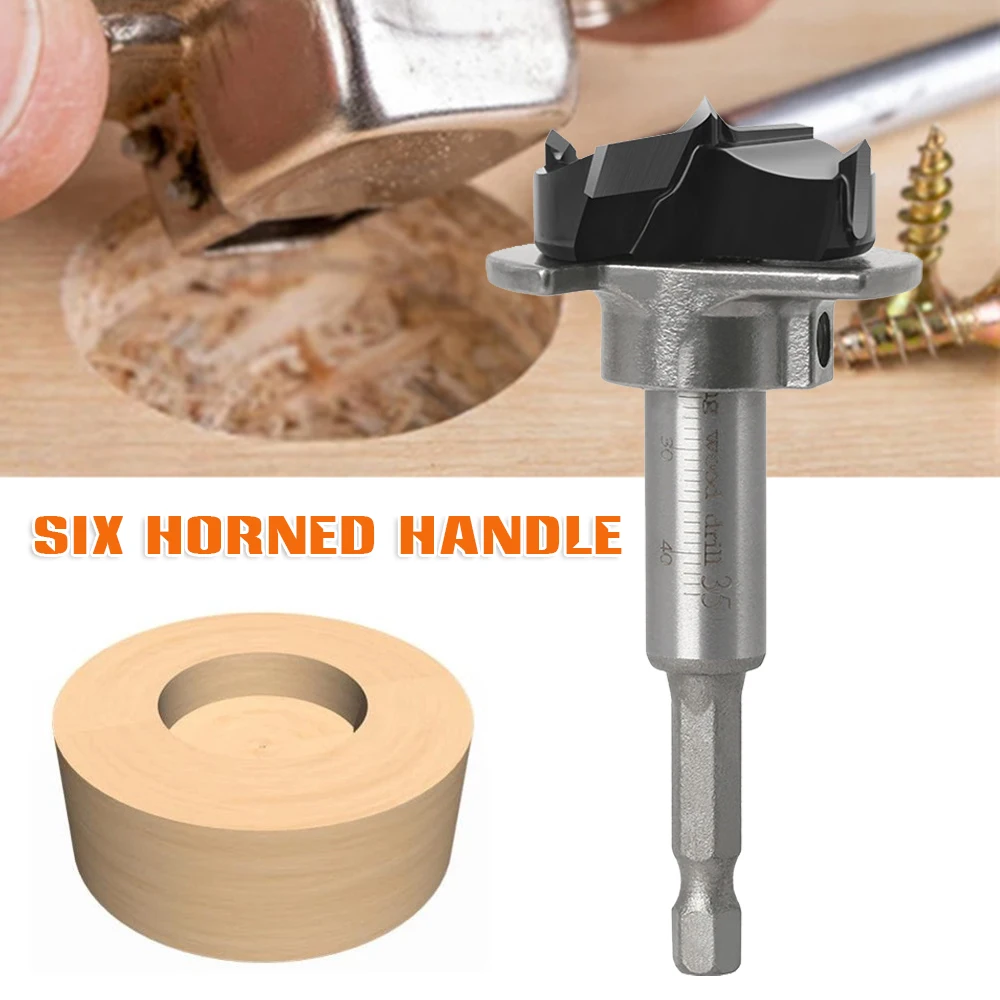 

35mm Woodwork Forstner Bit Hole Opener Adjustable Depth Hexagonal Handle Drill Wood Splitter Drill Bit Sharpener Portable Lightw