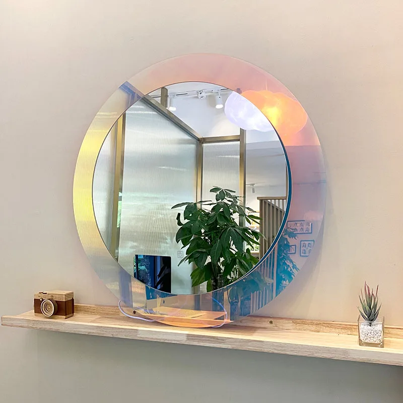

Creative Nordic Mirror With Led Wall Hanging Acrylic Hallway Mirror Makeup Round Modern Design Espejo Aesthetic Room Decor