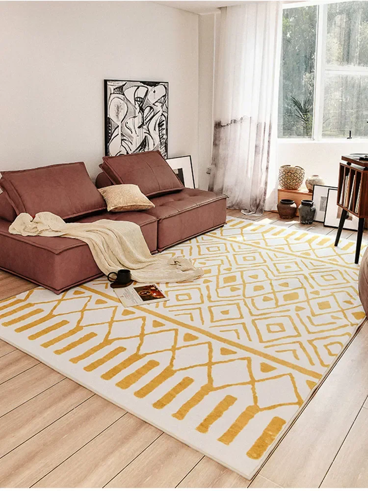

NEW Bohemian Yellow Livingroom Carpet Ins Soft Fluffy Bedroom Carpet Decor Morocco Sofa Coffee Table Area Rug Thick Large Rug Ca