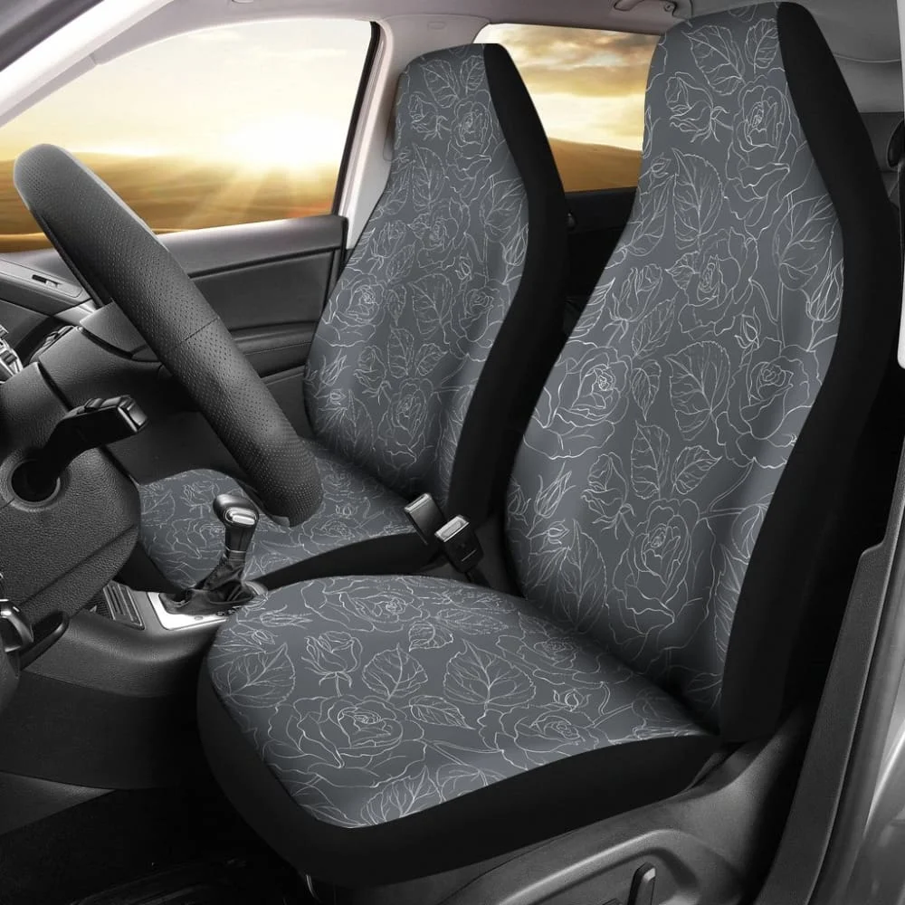 

Gray With Subtle Rose Pattern Car Seat Covers Set,Pack of 2 Universal Front Seat Protective Cover