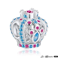 la menars colorful cz crown beads 925 sterling silver charm for original snake bracelet fine jewelry fashion women jewelry gift