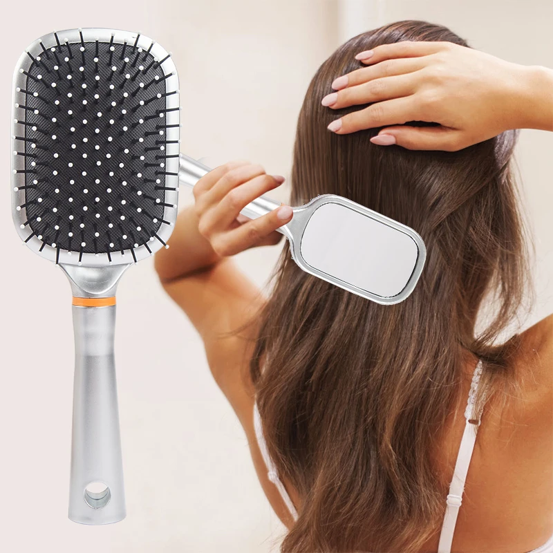 

Silver Airbag Massage Hair Brush with Mirror Multifunctional Women Scalp Massage Hair Comb Large Plate Comb Fluffy Styling Tools