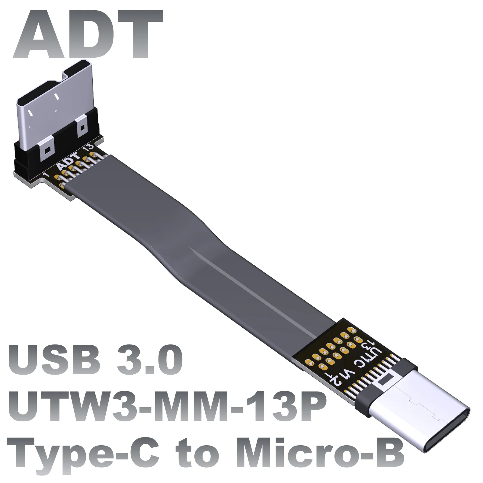 

ADT-Link USB3.0 штекер-штекер плоский удлинитель данных Type-C на микро-B колено