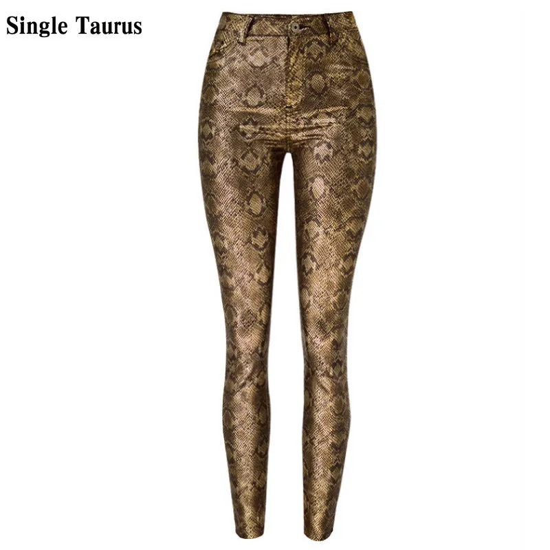

Women Snake Print Pants Women High Waist Push Up Skinny Jeans Femme Streetwear Animal Pattern Patchwork Vintage Golden Leggings